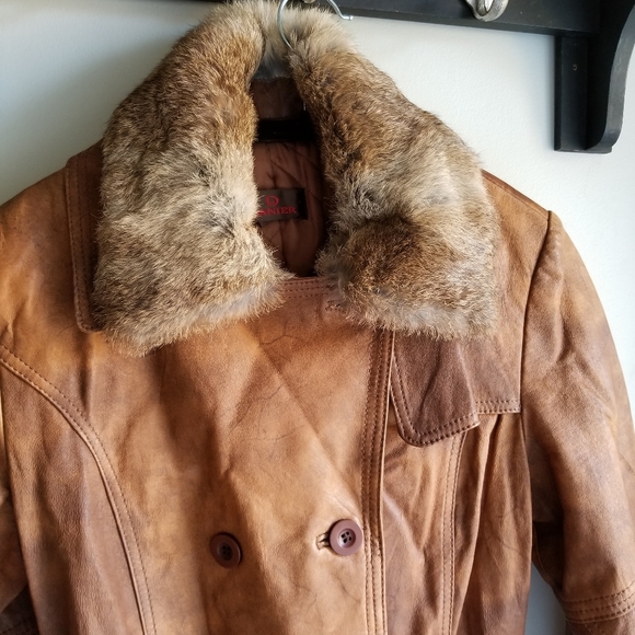 🧥VINTAGE DANIER LEATHER TRENCH COAT WITH FUR COLLAR - Picture 3 of 16